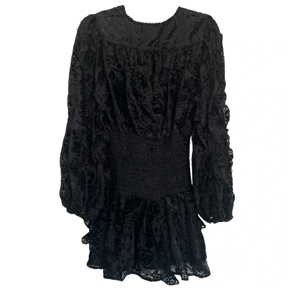 Rococo Sand Sade Lace Trim Mini Dress in Black NWT